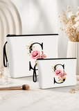 2 Pcs Initial White Makeup Bag Set for Women