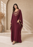 C-Wine Red Women’s Embroidered V-Neck Kaftan Maxi Dress – Beach Cover-Up