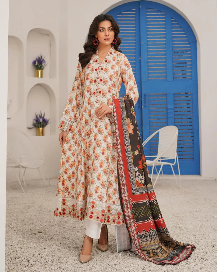 Munira Embroidered Dhanak 3 Piece Suit MSL124