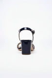 Women's Navy Blue Patent Ankle Strap Block Heel Sandals Open Toe Buckle 1840