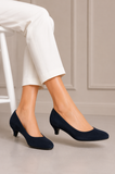 Women Round Toe Kitten Heel Shoes Navy Suede G-20