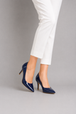 Womens Mid Heels Pointed Toe Party Court Shoes- Navy Patent G-923-6