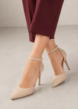 Women's Nude Suede Ankle Strap Stiletto Heel Court Shoes Pointed Toe BS-221