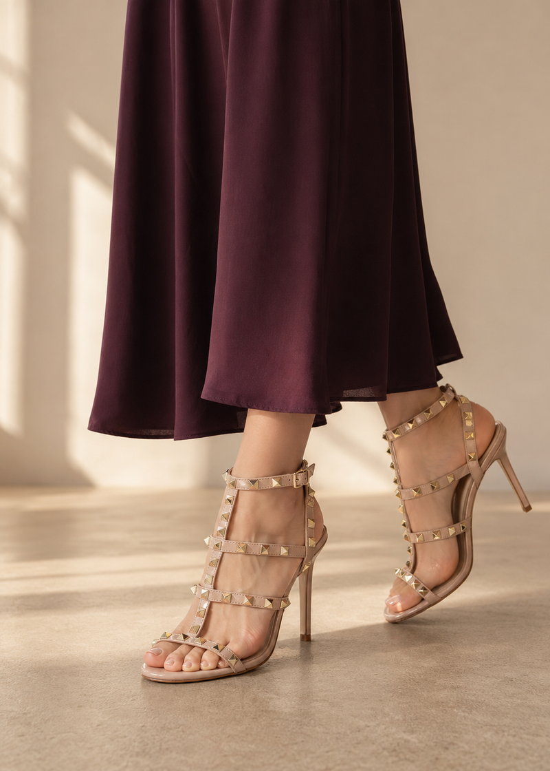 Women's Nude Patent Gladiator Stiletto Heel Sandals Multi Strap Open Toe BS-5