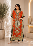 Women Orange Polyester Kaftan Maxi Dress