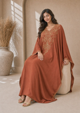 Women’s V-Orange Embroidered V-Neck Kaftan Maxi Dress – Beach Cover-Up