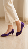 Women Round Toe Kitten Heel Shoes Purple Satin G-20