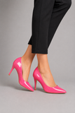 Womens Mid Heels Pointed Toe Party Court Shoes- Hot Pink Patent G-923-3