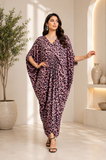 Pink Leopard Long Kaftan Dress  Lightweight Beach Cover Up Maxi Kaftan with Batwing Sleeves