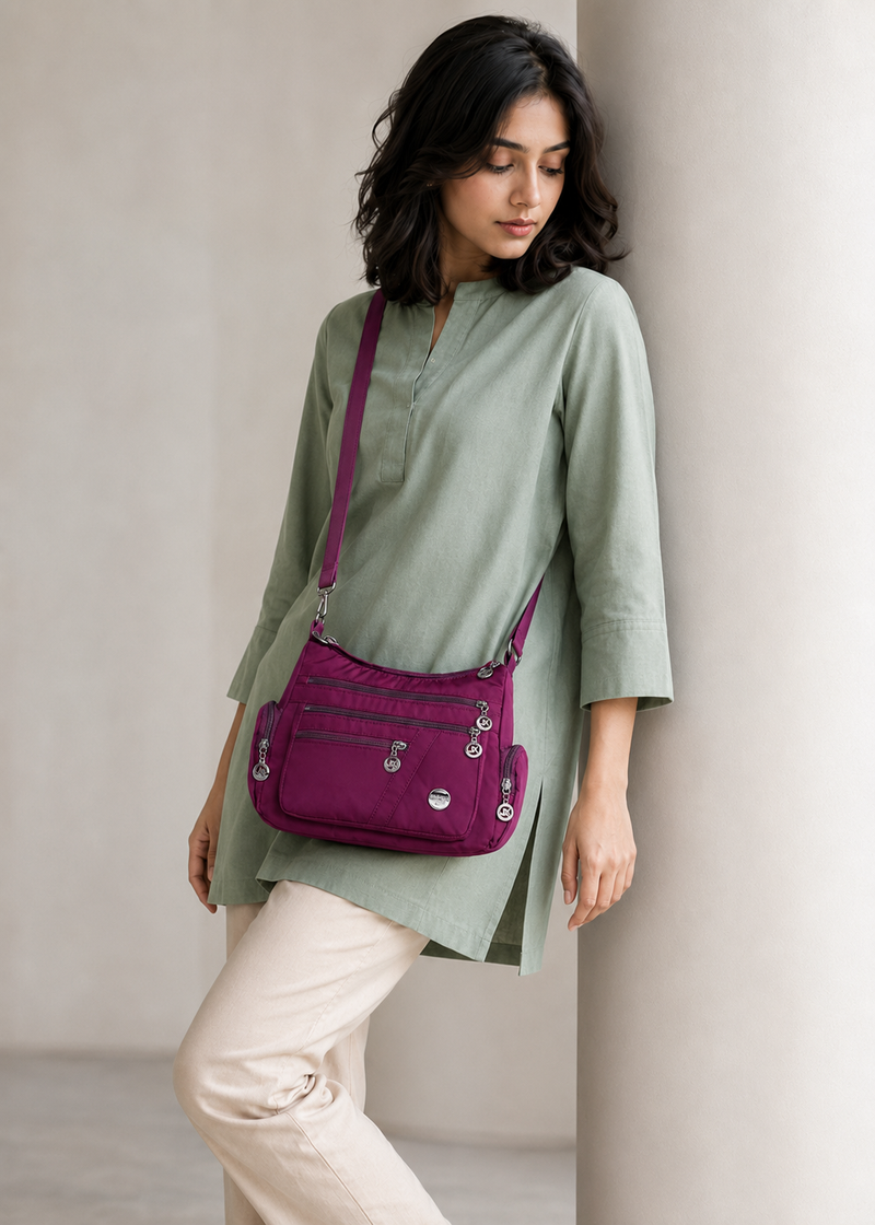 Women's Purple Waterproof Nylon Crossbody Bag