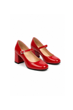 Red Patent Round Toe Block Heel Mary Jane Strap Shoes G-1830-3