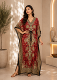 Women Red Polyester Kaftan Maxi Dress