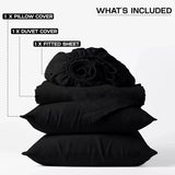 4 Piece Complete Bedding Set Duvet Cover Set With Fitted Bed Sheet & Pillowcases - Black