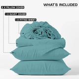 4 Piece Complete Bedding Set Duvet Cover Set With Fitted Bed Sheet & Pillowcases - Duck Egg