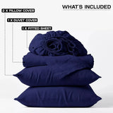 4 Piece Complete Bedding Set Duvet Cover Set With Fitted Bed Sheet & Pillowcases - Navy Blue