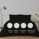 4 Piece Complete Bedding Set Duvet Cover Set With Fitted Bed Sheet & Pillowcases - Black