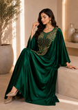 Women's Green Embroidered Beach Kaftan Maxi Cover Up