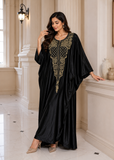 Women's Black Embroidered Beach Kaftan Maxi Cover Up