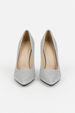 Silver Glitter Pointed Toe Stiletto High Heel Court Shoes 5 Inch – BS-12923