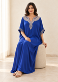 Women’s Deep Blue Embroidered Plus-Size Kaftan Beach Cover-Up