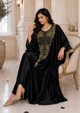 Women's Black Embroidered Beach Kaftan Maxi Cover Up