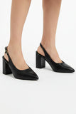 Women's Black Block Heel Slingback Court Shoes G-285-1