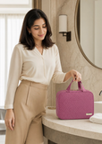Women's Rosewood-pink Hanging Toiletry Bag | Waterproof Travel Makeup Organiser with Hook & Multiple Compartments