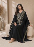 Women’s R-Black Embroidered V-Neck Kaftan Maxi Dress – Beach Cover-Up