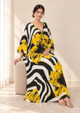 Women’s White & Yellow Ethnic-Print Plus-Size Kaftan Beach Cover-Up