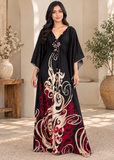 Women’s Black & Red Bohemian Oversized Maxi Kaftan Dress – One Size