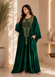 Women's Green Embroidered Beach Kaftan Maxi Cover Up