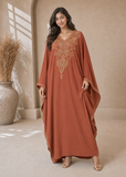 Women’s V-Orange Embroidered V-Neck Kaftan Maxi Dress – Beach Cover-Up