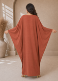 Women’s V-Orange Embroidered V-Neck Kaftan Maxi Dress – Beach Cover-Up