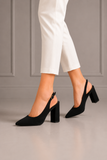 Women's Black Block Heel Slingback Court Shoes G-285-3