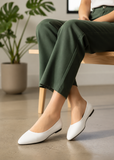 Women's White Closed Toe Ballet Flats