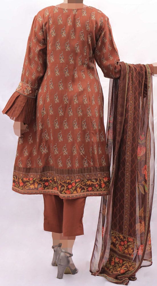 Rafia Printed Front & Back with Embroidered Neckline - DPV75