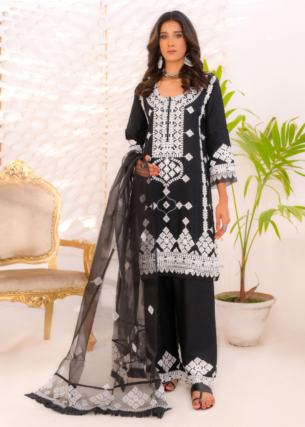 Inayas Embroidered  Linen 3 Piece Suit I-103