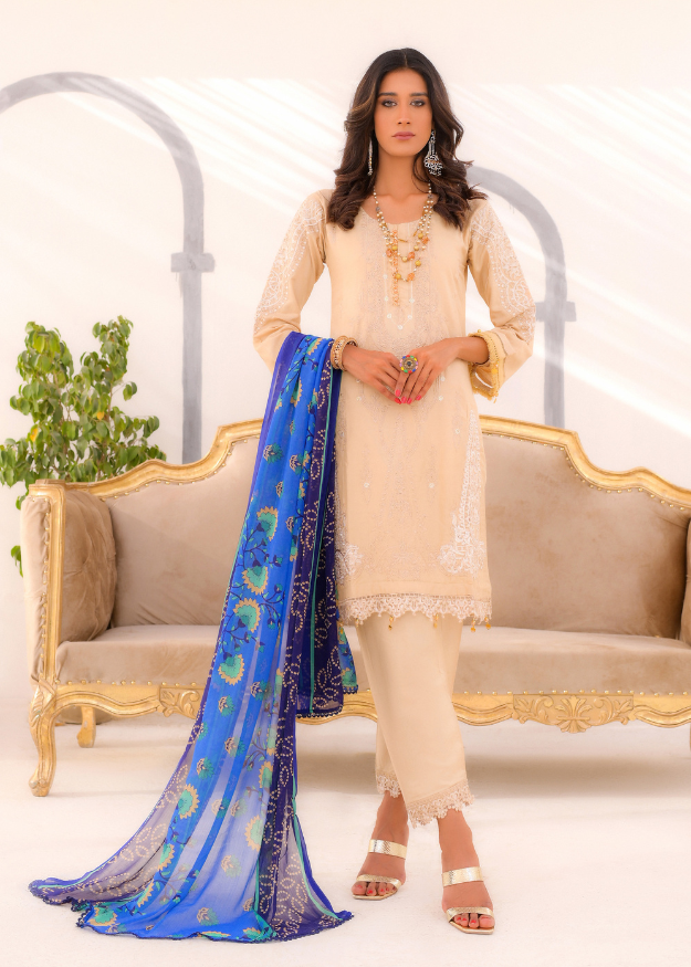 Inayas Embroidered  Linen 3 Piece Suit I-105