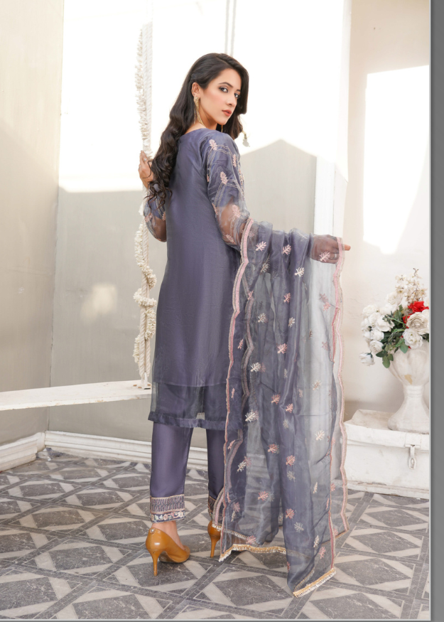 Lush Embroidered Organza 3 Piece Suit L112