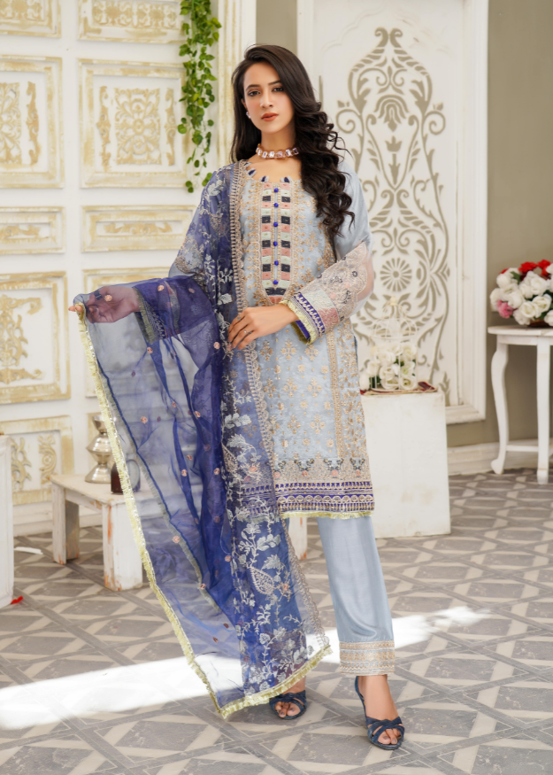 Lush Embroidered Organza 3 Piece Suit L108