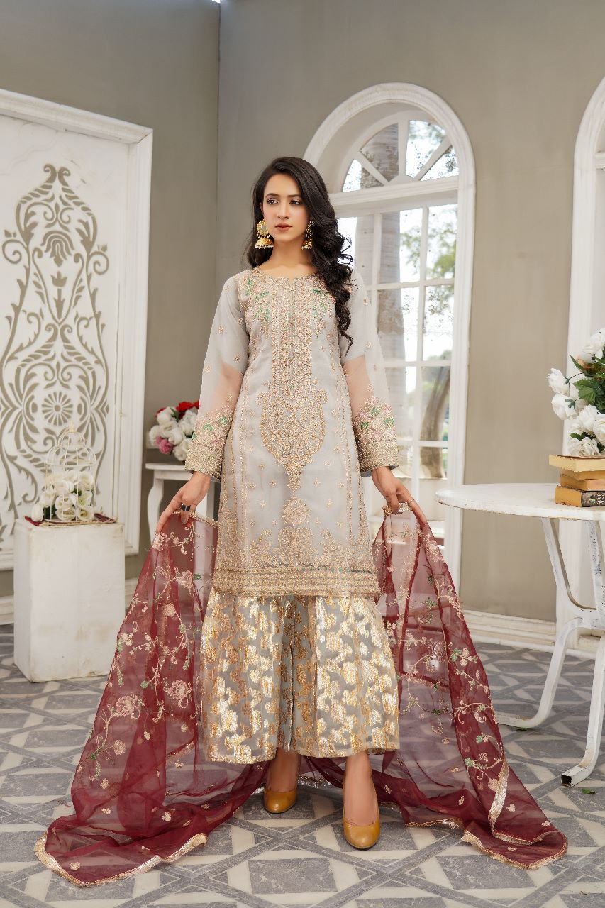 Lush Embroidered Organza 3 Piece Suit L119